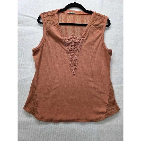 Miss Me Womens XL Terracotta Rust Pointelle Knit Crochet Lace Tank Top - Picture 1 of 7